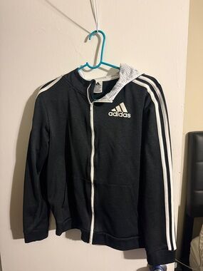 adidas Black & White Youth Zip Hoodie Jacket